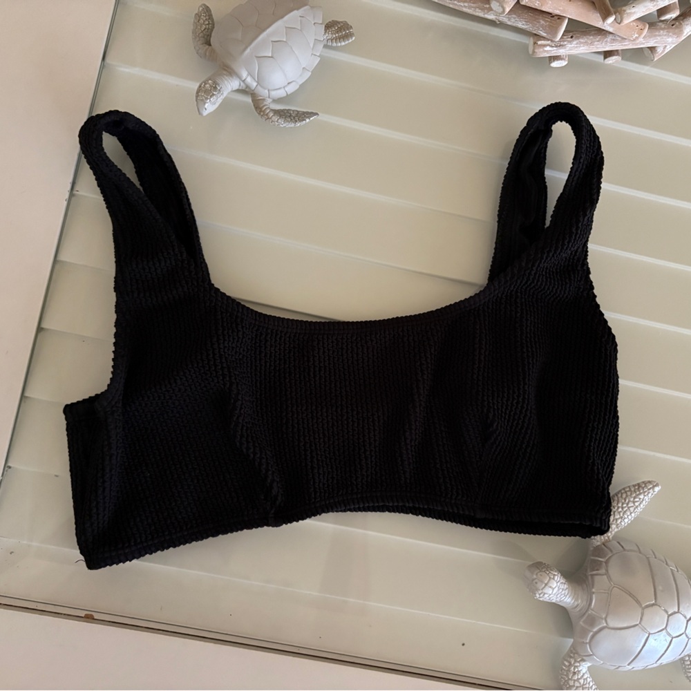 Juniors Black Ribbed Scoop swim Bralette